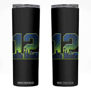 Seattle Skyline Number 12 Graphic Skinny Tumbler Pacific Northwest Emerald City Sports Fan Pride
