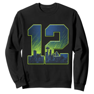Seattle Skyline Number 12 Graphic Sweatshirt Pacific Northwest Emerald City Sports Fan Pride