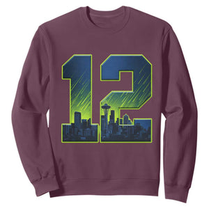 Seattle Skyline Number 12 Graphic Sweatshirt Pacific Northwest Emerald City Sports Fan Pride