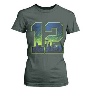 Seattle Skyline Number 12 Graphic T Shirt For Women Pacific Northwest Emerald City Sports Fan Pride