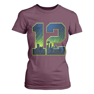 Seattle Skyline Number 12 Graphic T Shirt For Women Pacific Northwest Emerald City Sports Fan Pride