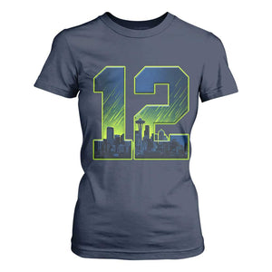 Seattle Skyline Number 12 Graphic T Shirt For Women Pacific Northwest Emerald City Sports Fan Pride