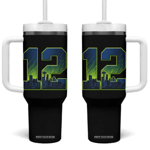 Seattle Skyline Number 12 Graphic Tumbler With Handle Pacific Northwest Emerald City Sports Fan Pride