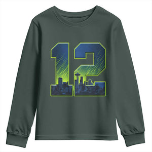 Seattle Skyline Number 12 Graphic Youth Sweatshirt Pacific Northwest Emerald City Sports Fan Pride