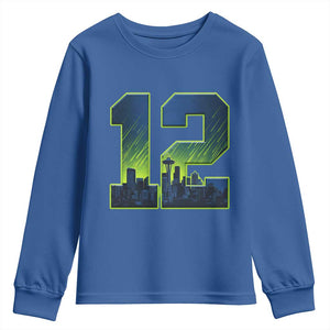 Seattle Skyline Number 12 Graphic Youth Sweatshirt Pacific Northwest Emerald City Sports Fan Pride