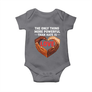 The Only Thing More Powerful Than Hate Is Love Baby Onesie Heart in Hands Unity Bunny Inspirational Quote TS02 Charcoal Print Your Wear