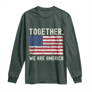 Together We Are America Vintage Football Long Sleeve Shirt Classic Patriotic Sports Bunny Inspirational Quote TS02 Dark Forest Green Print Your Wear