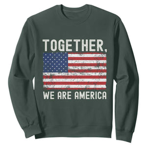 Together We Are America Vintage Football Sweatshirt Classic Patriotic Sports Bunny Inspirational Quote TS02 Dark Forest Green Print Your Wear