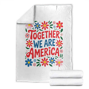 Together We Are America Floral Patriotic Throw Blanket Retro Red White and Blue Bunny Inspirational Quote TS02 White Print Your Wear