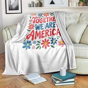 Together We Are America Floral Patriotic Throw Blanket Retro Red White and Blue Bunny Inspirational Quote TS02 Print Your Wear