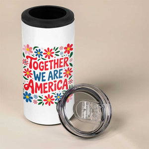 Together We Are America Floral Patriotic 4 in 1 Can Cooler Tumbler Retro Red White and Blue Bunny Inspirational Quote TS02 Print Your Wear