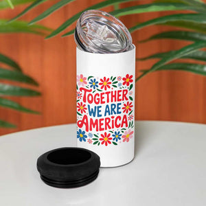 Together We Are America Floral Patriotic 4 in 1 Can Cooler Tumbler Retro Red White and Blue Bunny Inspirational Quote TS02 Print Your Wear