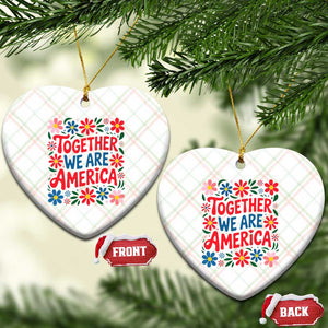 Together We Are America Floral Patriotic Ceramic Ornament Retro Red White and Blue Bunny Inspirational Quote TS02 Print Your Wear