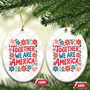 Together We Are America Floral Patriotic Ceramic Ornament Retro Red White and Blue Bunny Inspirational Quote TS02 Print Your Wear