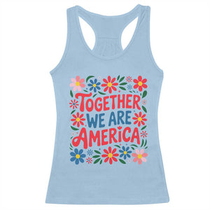 Together We Are America Floral Patriotic Racerback Tank Top Retro Red White and Blue Bunny Inspirational Quote TS02 Light Blue Print Your Wear