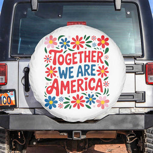Together We Are America Floral Patriotic Spare Tire Cover Retro Red White and Blue Bunny Inspirational Quote TS02 No hole White Print Your Wear