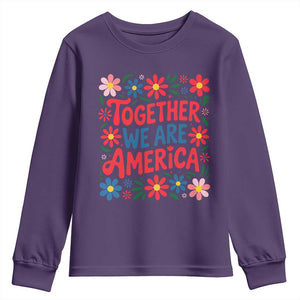 Together We Are America Floral Patriotic Youth Sweatshirt Retro Red White and Blue Bunny Inspirational Quote TS02 Purple Print Your Wear