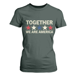 Together We Are America Patriotic Unity T Shirt For Women Vintage Red White Blue Stars Bunny Inspirational Quote TS02 Dark Forest Green Print Your Wear