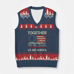 Together We Are America Betsy Ross Patriotic Flag V-Neck Knit Sweater Vest We The People Unity and Freedom Bunny Inspirational Quote TS02 Navy Red Print Your Wear
