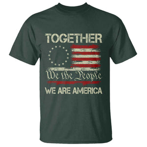 Together We Are America Betsy Ross Patriotic Flag T Shirt We The People Unity and Freedom Bunny Inspirational Quote TS02 Dark Forest Green Print Your Wear
