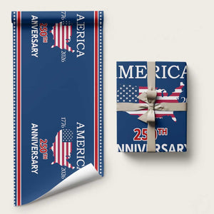 America 250th Anniversary 1776 2026 Patriotic USA Map Wrapping Paper Roll 250 Years of Freedom American Flag 4th of July Independence Celebration TS02 Matte Blue Print Your Wear