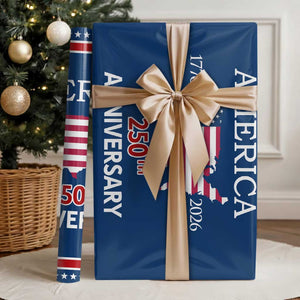 America 250th Anniversary 1776 2026 Patriotic USA Map Wrapping Paper Roll 250 Years of Freedom American Flag 4th of July Independence Celebration TS02 Glossy Blue Print Your Wear