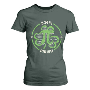 Funny Teacher St Patricks Day T Shirt For Women Pi Day 3.14 Irish Funny Pirish Math Number Pi TS02 Dark Forest Green Print Your Wear