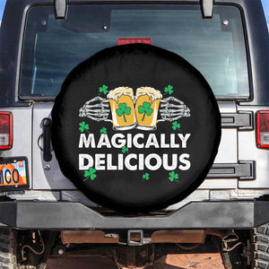 Funny St Patricks Day Drinking Spare Tire Cover Magically Delicious Beers Cheer Skeleton Hands TS02 No hole Black Print Your Wear