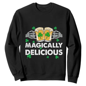 Funny St. Patricks Day Drinking Sweatshirt Magically Delicious Beers Cheer Skeleton Hands TS02 Black Printyourwear