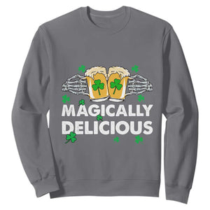 Funny St. Patricks Day Drinking Sweatshirt Magically Delicious Beers Cheer Skeleton Hands TS02 Charcoal Printyourwear