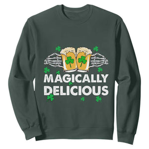 Funny St. Patricks Day Drinking Sweatshirt Magically Delicious Beers Cheer Skeleton Hands TS02 Dark Forest Green Printyourwear