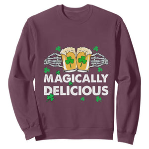 Funny St. Patricks Day Drinking Sweatshirt Magically Delicious Beers Cheer Skeleton Hands TS02 Maroon Printyourwear