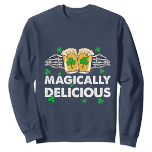 Funny St. Patricks Day Drinking Sweatshirt Magically Delicious Beers Cheer Skeleton Hands TS02 Navy Printyourwear