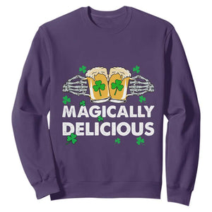 Funny St. Patricks Day Drinking Sweatshirt Magically Delicious Beers Cheer Skeleton Hands TS02 Purple Printyourwear