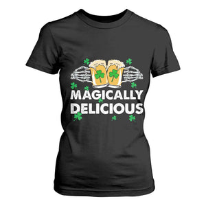 Funny St Patricks Day Drinking T Shirt For Women Magically Delicious Beers Cheer Skeleton Hands TS02 Black Print Your Wear