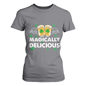 Funny St Patricks Day Drinking T Shirt For Women Magically Delicious Beers Cheer Skeleton Hands TS02 Charcoal Print Your Wear