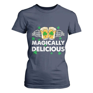 Funny St Patricks Day Drinking T Shirt For Women Magically Delicious Beers Cheer Skeleton Hands TS02 Navy Print Your Wear