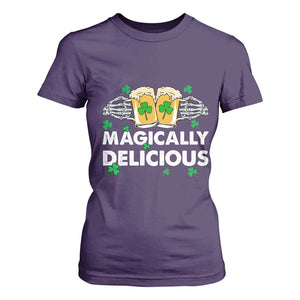 Funny St Patricks Day Drinking T Shirt For Women Magically Delicious Beers Cheer Skeleton Hands TS02 Purple Print Your Wear