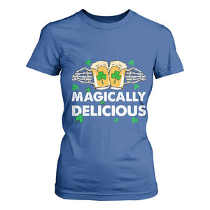 Funny St Patricks Day Drinking T Shirt For Women Magically Delicious Beers Cheer Skeleton Hands TS02 Royal Blue Print Your Wear