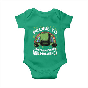 Funny St Patricks Day Baby Onesie Prone To Shenanigans And Malarkey Leprechaun Hat Rainbow TS02 Irish Green Print Your Wear