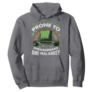 Funny St. Patricks Day Hoodie Prone To Shenanigans And Malarkey Leprechaun Hat Rainbow TS02 Charcoal Printyourwear