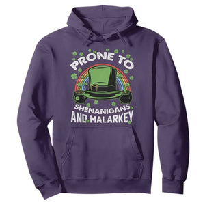 Funny St. Patricks Day Hoodie Prone To Shenanigans And Malarkey Leprechaun Hat Rainbow TS02 Purple Printyourwear