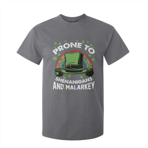 Funny St Patricks Day T Shirt For Kid Prone To Shenanigans And Malarkey Leprechaun Hat Rainbow TS02 Charcoal Print Your Wear