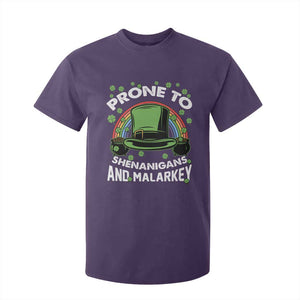 Funny St Patricks Day T Shirt For Kid Prone To Shenanigans And Malarkey Leprechaun Hat Rainbow TS02 Purple Print Your Wear