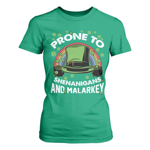 Funny St Patricks Day T Shirt For Women Prone To Shenanigans And Malarkey Leprechaun Hat Rainbow TS02 Irish Green Print Your Wear