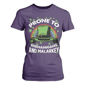 Funny St Patricks Day T Shirt For Women Prone To Shenanigans And Malarkey Leprechaun Hat Rainbow TS02 Purple Print Your Wear