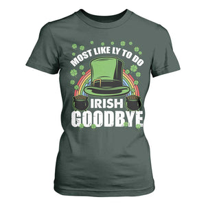 Funny St Patricks Day Drinking T Shirt For Women Most Likely To Do Irish Goodbye Leprechaun Hat Rainbow TS02 Dark Forest Green Print Your Wear