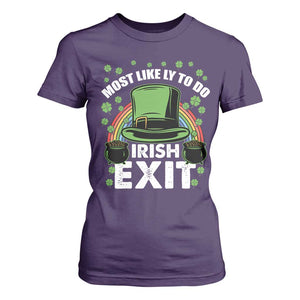 Funny St Patricks Day Drinking T Shirt For Women Most Likely To Do Irish Exit Leprechaun Hat Rainbow TS02 Purple Print Your Wear