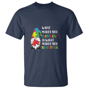 Autism Gnome T Shirt What Makes You Different Makes You Beautiful Puzzle Piece TS02 Navy Printyourwear