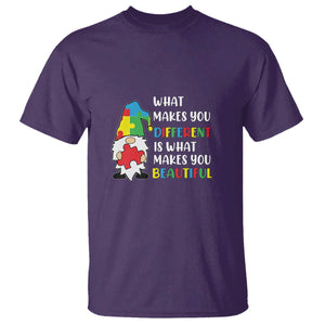 Autism Gnome T Shirt What Makes You Different Makes You Beautiful Puzzle Piece TS02 Purple Printyourwear